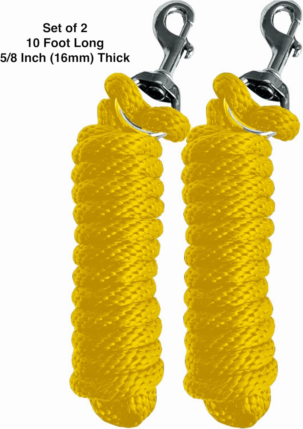 Majestic Ally Pack of 2 Solid Poly Lead Rope for Horses & Livestock – 10 Foot Long and 5/8 inch Thick - Replaceable Heavy-Duty Bolt Snap – Handmade – Soft, Broken in Feel (Yellow)