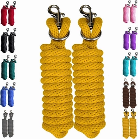 Majestic Ally Pack of 2 Solid Poly Lead Rope for Horses & Livestock – 10 Foot Long and 5/8 inch Thick - Replaceable Heavy-Duty Bolt Snap – Handmade – Soft, Broken in Feel (Yellow)