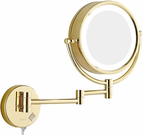 Makeup Mirror with Lights and Magnification 8 inch Double Sided Brass 360° Swivel Extendable Wall-Mounted LED Vanity Mirror with Switch Gold 3X (Color : Gold, Size (Color : Gold, Size : 7X)