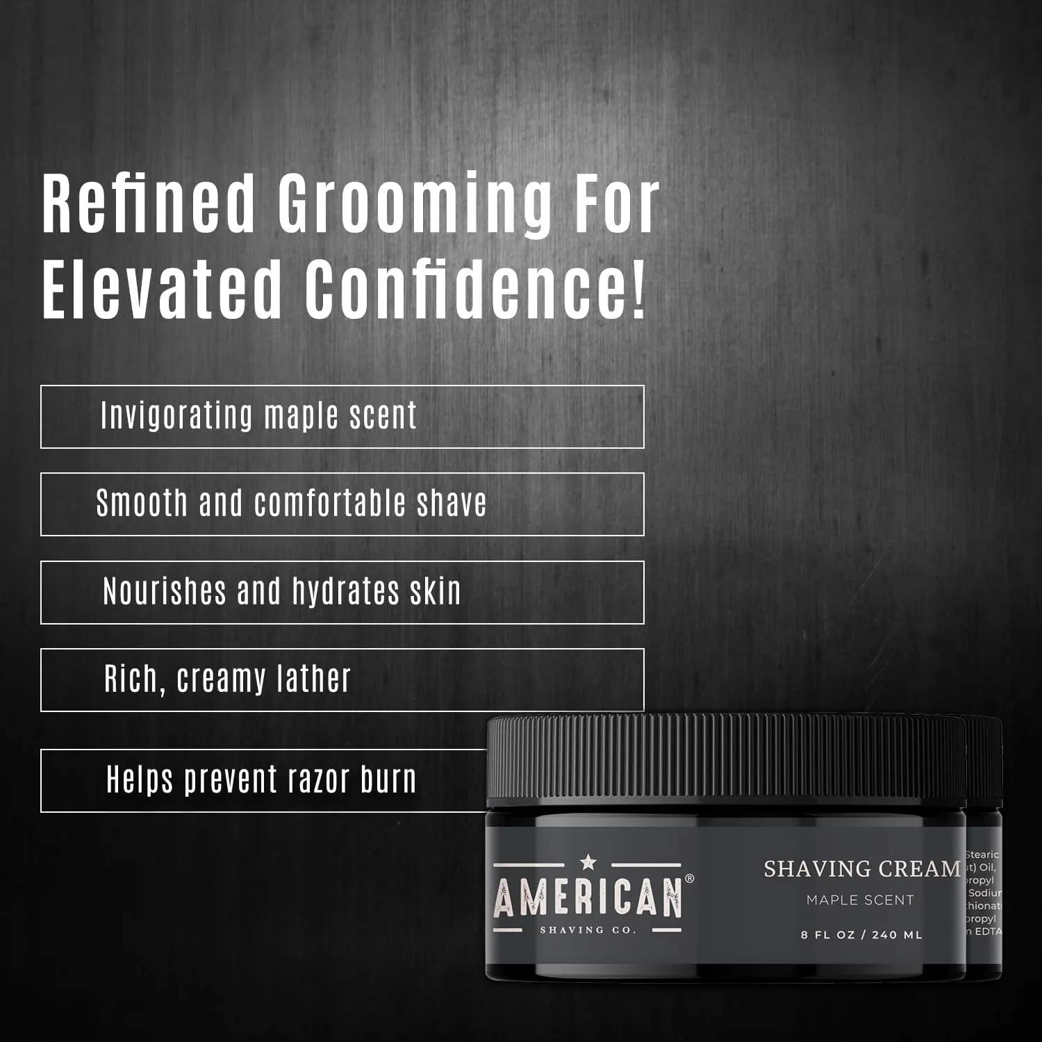 Maple Shaving Cream For Men 8 Oz, Made in USA, Easy Application, Quality Potent Ingredients, Non-GMO, GMP Certified, Cruelty-Free Products