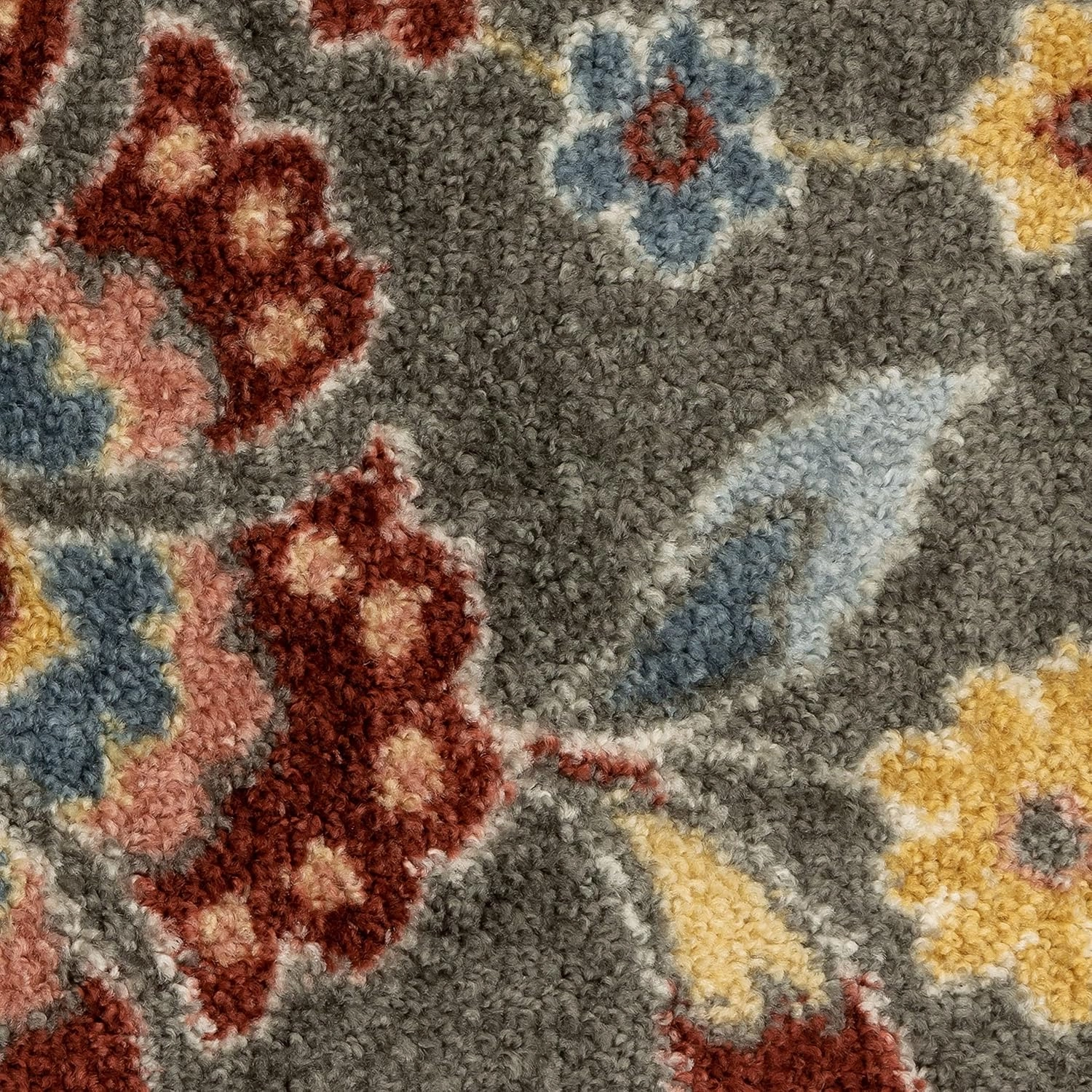 Maples Rugs Gardena Floral Runner Rug – Made in USA – Washable, Non Slip Indoor LongCarpet for Hallway, Kitchen, and Laundry Room, 2' x 8', Gray