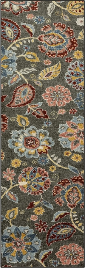 Maples Rugs Gardena Floral Runner Rug – Made in USA – Washable, Non Slip Indoor LongCarpet for Hallway, Kitchen, and Laundry Room, 2' x 8', Gray