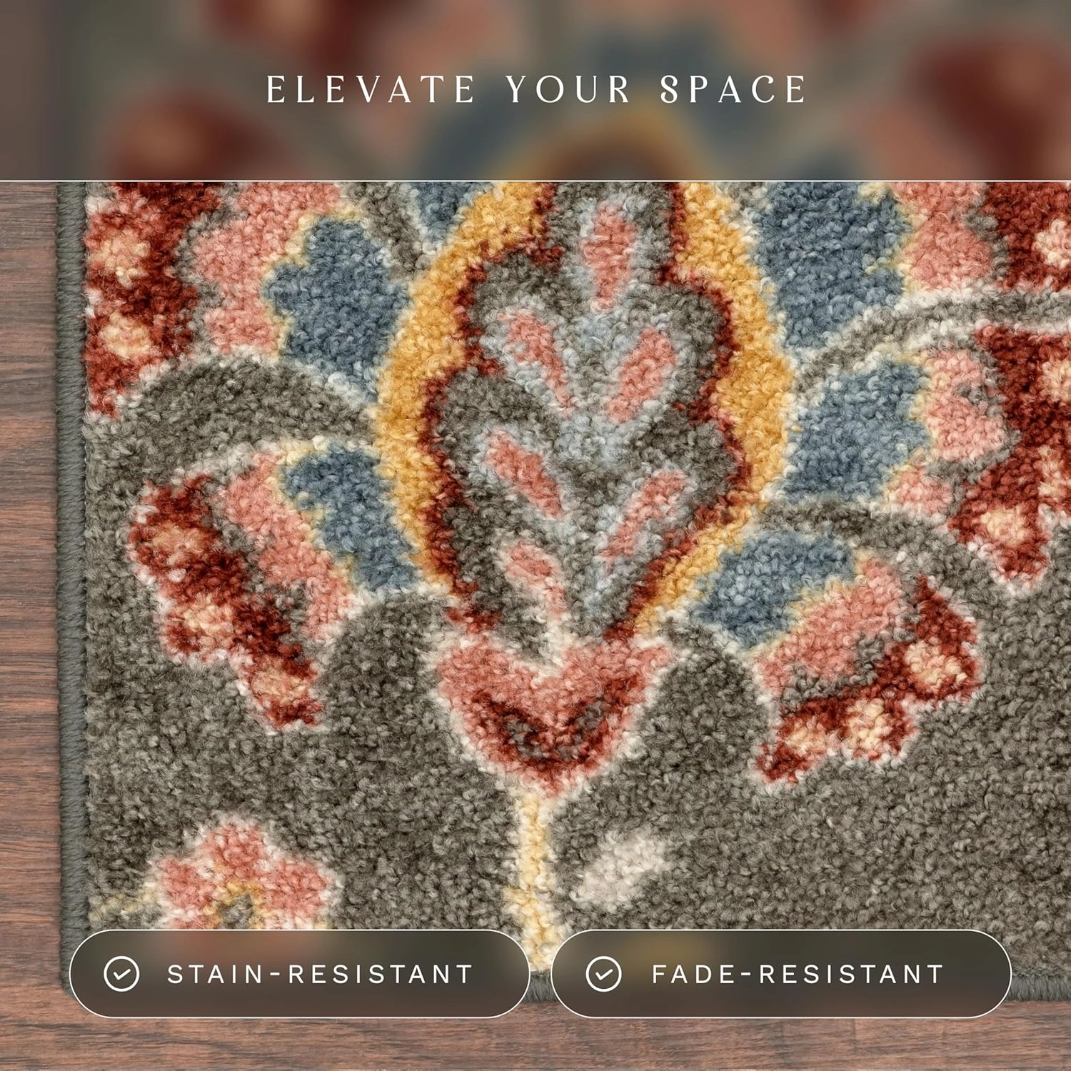 Maples Rugs Gardena Floral Runner Rug – Made in USA – Washable, Non Slip Indoor LongCarpet for Hallway, Kitchen, and Laundry Room, 2' x 8', Gray