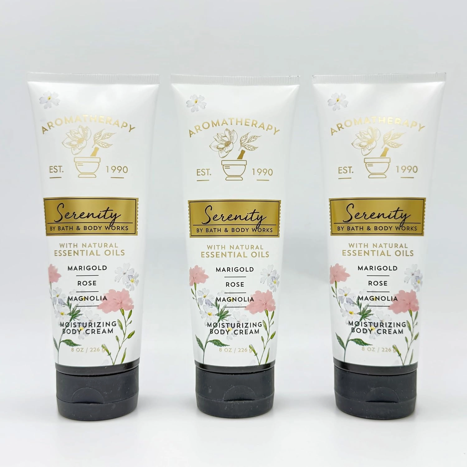 Marigold Rose Magnolia Moisturizing Body Cream 3-Piece Bath Set Works | Three 8oz Aroma Full Size Creams