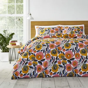 MARIMEKKO - Queen Duvet Cover Set, Cotton Percale Bedding with Matching Shams & Button Closure, All Season Home Decor (Rosarium Pink, Queen)