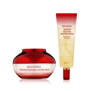 MEDITHERAPY Shumage Gold Seal Lifting Cream & Shumage Gold Seal Wrapping Mask - Moisturizer Face Lift Cream, Hydrating & Tightening for Sagging Skin - Overnight Peel Off Mask - Radiant Glow Skin Set