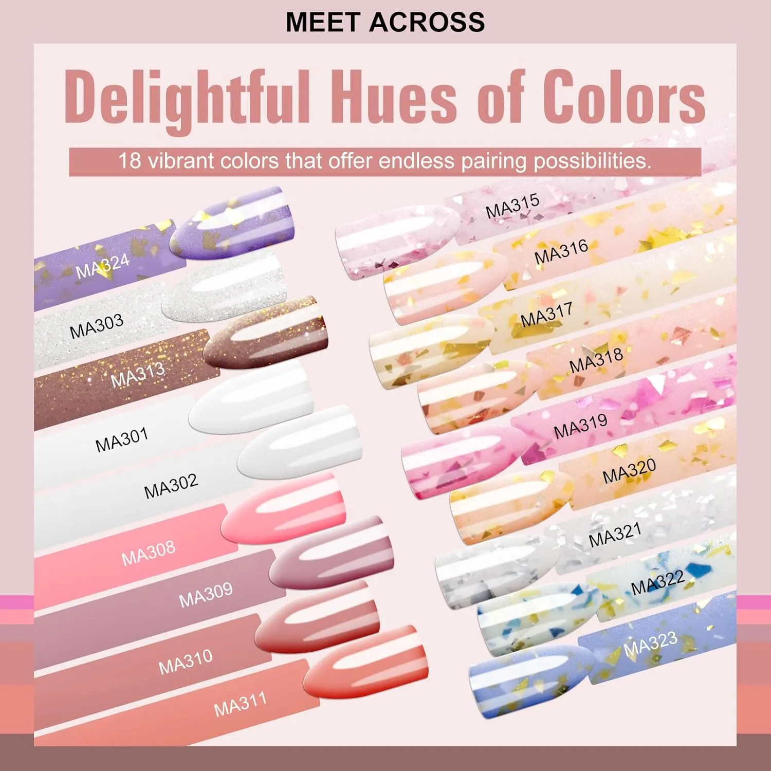 MEET ACROSS Rubber Base Gel for Nails Gold Foil Base Nail Polish 18PCS Nail Polish Kit for Nail Strengthen/Apex Building/Enhance/Reinforced Gel Gifts