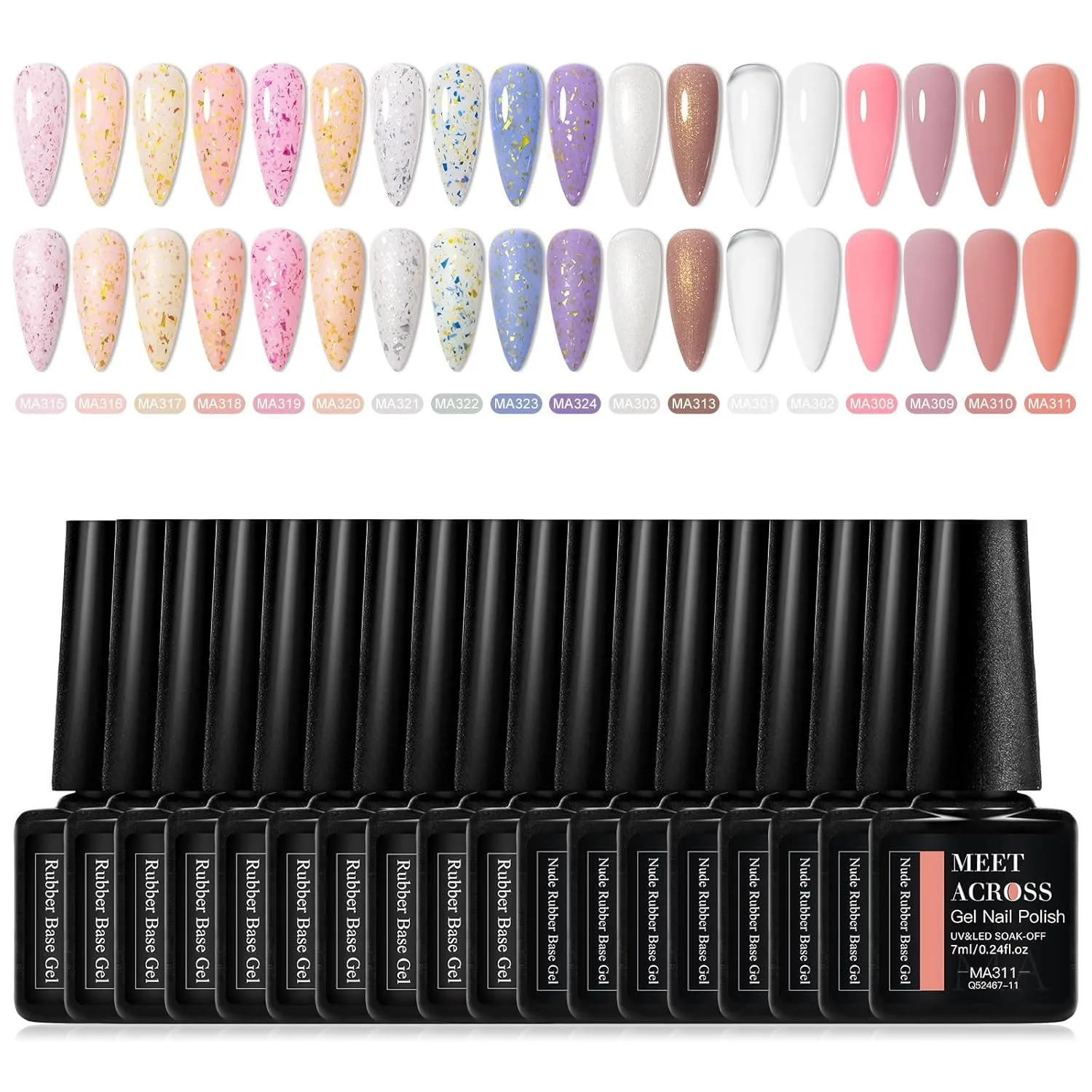 MEET ACROSS Rubber Base Gel for Nails Gold Foil Base Nail Polish 18PCS Nail Polish Kit for Nail Strengthen/Apex Building/Enhance/Reinforced Gel Gifts