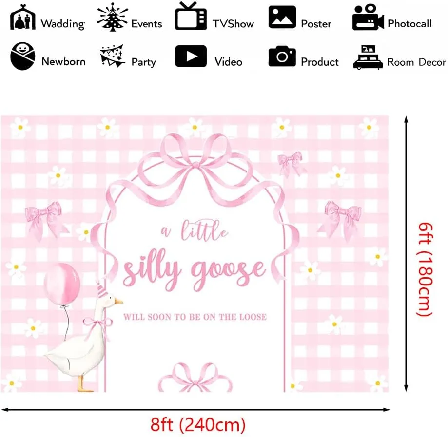 MEHOFOND 8x6ft A Little Silly Goose Will Soon to Be On The Loose Backdrop Pink Plaid Arch Bow Tie Banner Cute Baby Shower Party Decoration Swee Little Goose Banner for Girl Baby Shower Party Supplies