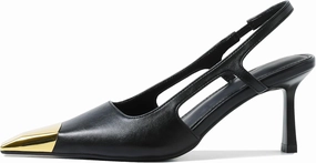 MeiLuSi Slingback Heels for Women IN3 Kitten Heels Metal Pointed Toe Pumps Backless Heels Slip on Elastic Strap Party Dress Shoes
