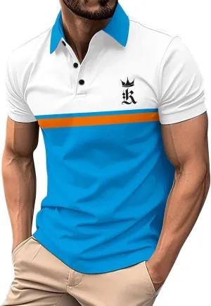 Men's Classic Short Sleeve Solid Soft Polo Shirt Sports and Leisure Button Short Sleeve Basic Golf Work Tops Short