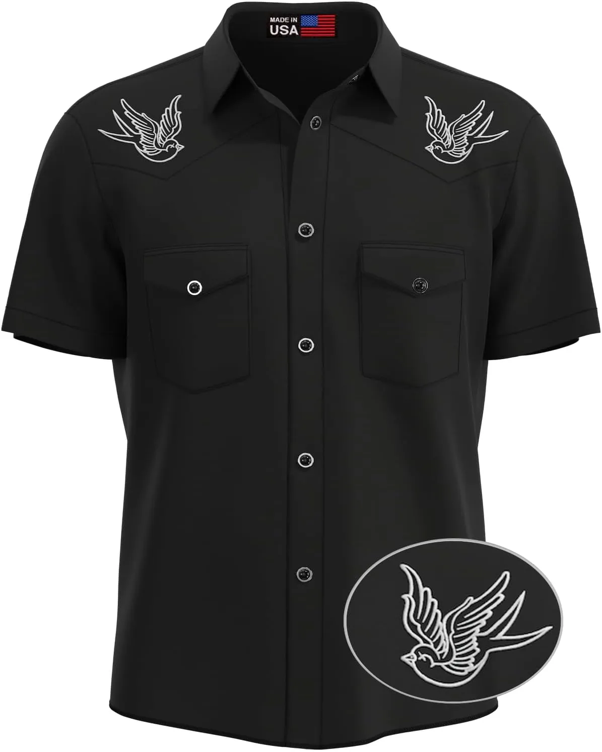 Men’s Rockabilly Short Sleeve Button Down ~ Skull and Rose, Sparrows or Hard Luck