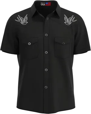 Men’s Rockabilly Short Sleeve Button Down ~ Skull and Rose, Sparrows or Hard Luck
