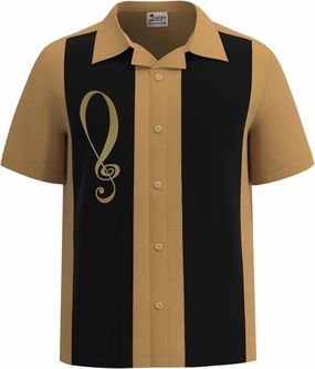 Mens Camp Jazz Shirt, Vintage Cuban Style Bowling Shirt ~ Gold Record ~ Musican Shirt