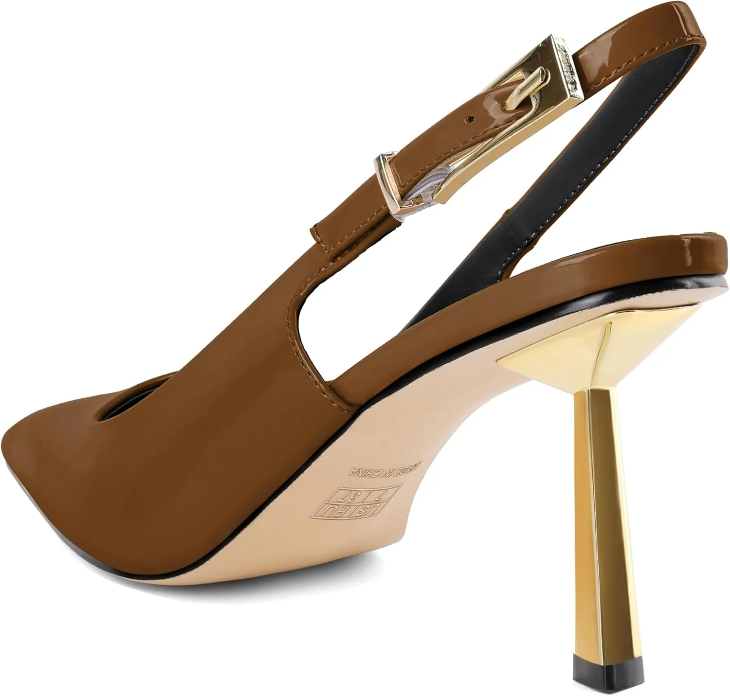 Mettesally Women's Slingback Stiletto High Heels Square Toe Metal Buckle Patent Pumps Formal Fashion Stylish Dress Shoes for Women