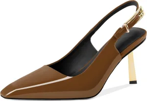 Mettesally Women's Slingback Stiletto High Heels Square Toe Metal Buckle Patent Pumps Formal Fashion Stylish Dress Shoes for Women