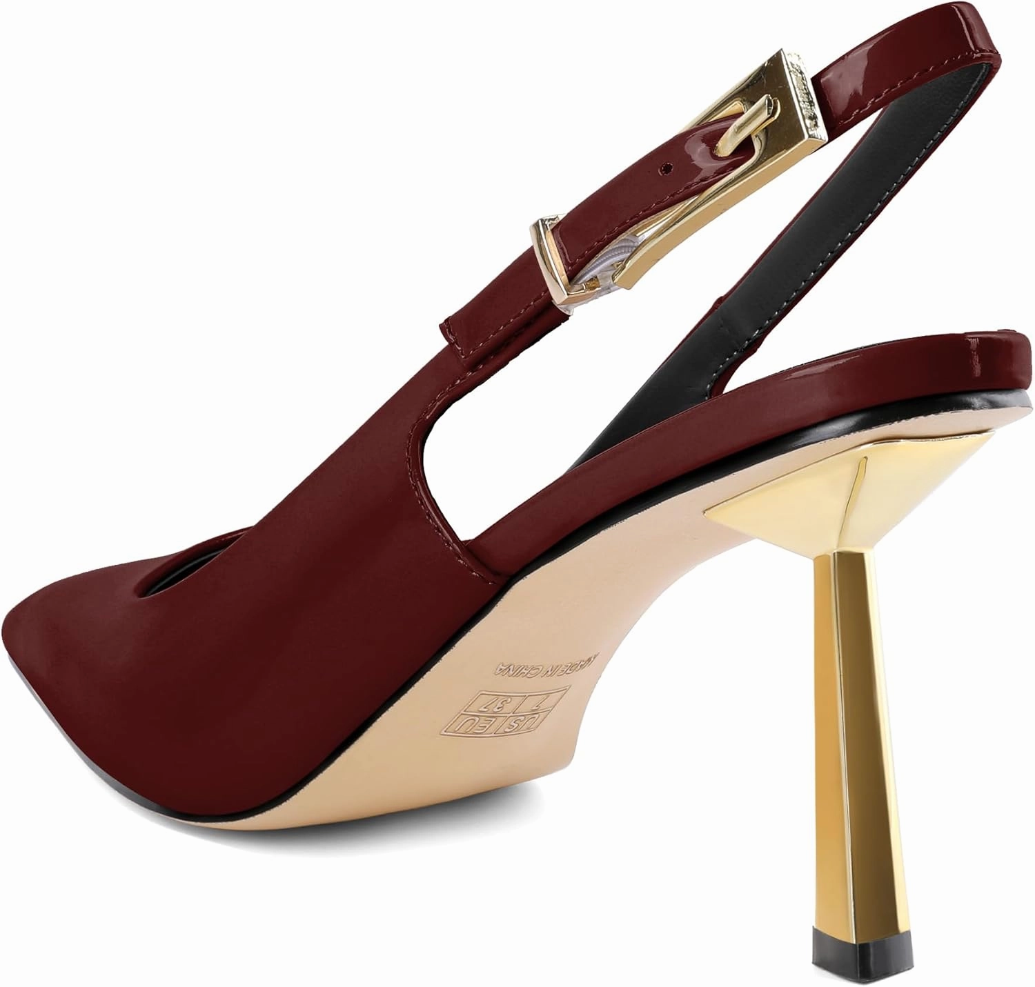 Mettesally Women's Slingback Stiletto High Heels Square Toe Metal Buckle Patent Pumps Formal Fashion Stylish Dress Shoes for Women