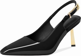Mettesally Women's Slingback Stiletto High Heels Square Toe Metal Buckle Patent Pumps Formal Fashion Stylish Dress Shoes for Women