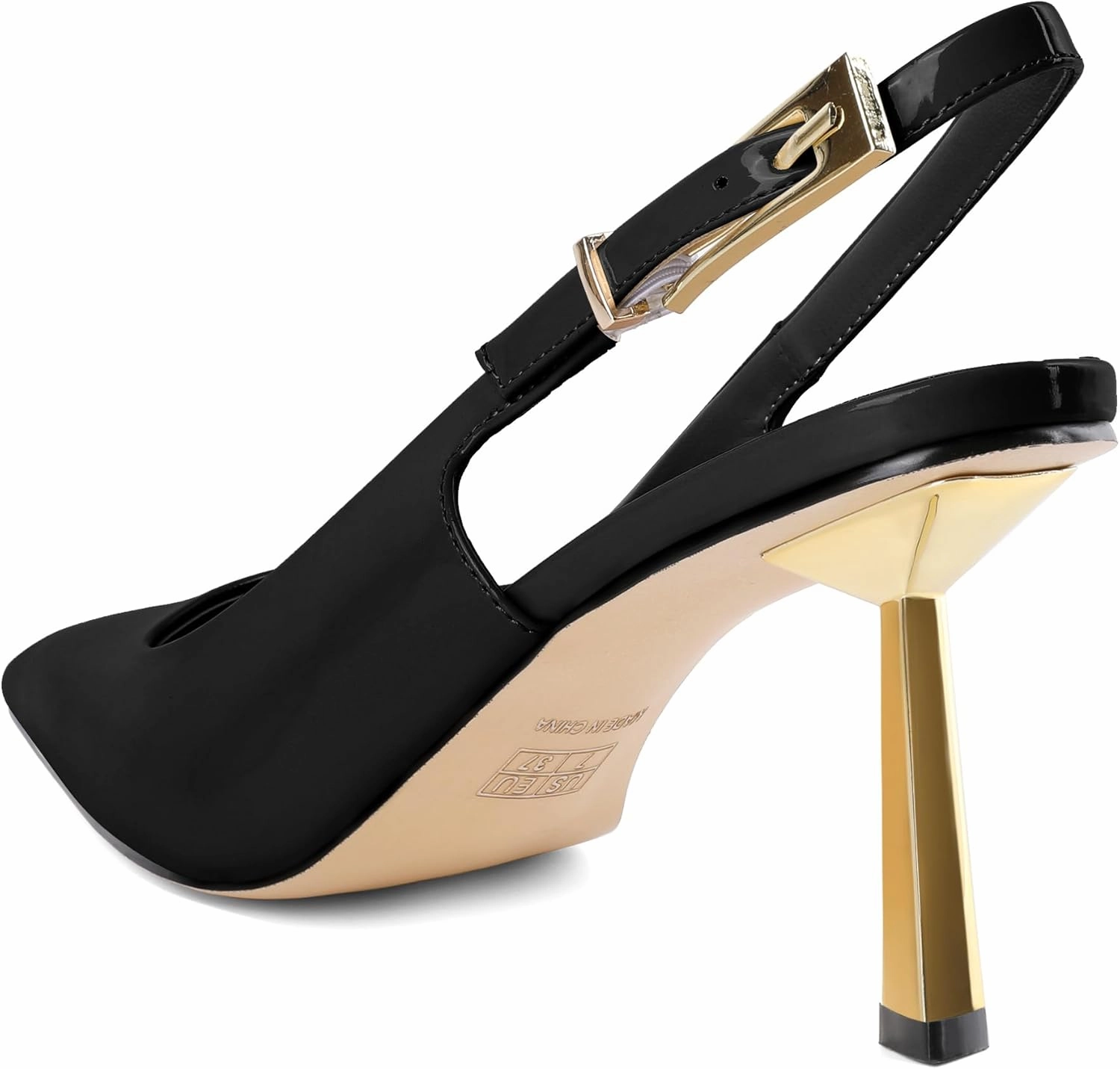 Mettesally Women's Slingback Stiletto High Heels Square Toe Metal Buckle Patent Pumps Formal Fashion Stylish Dress Shoes for Women