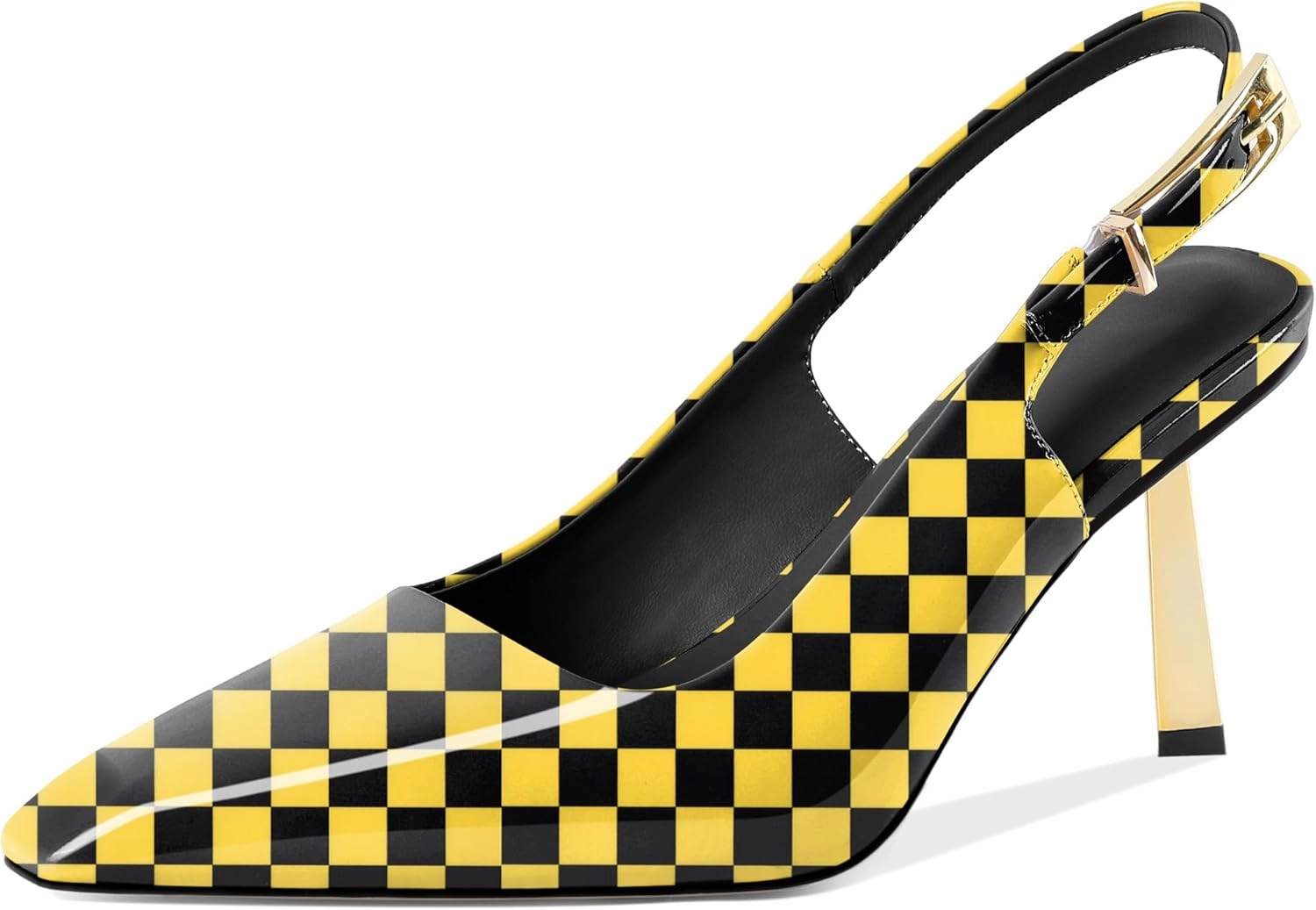 Mettesally Women's Slingback Stiletto High Heels Square Toe Metal Buckle Patent Pumps Formal Fashion Stylish Dress Shoes for Women
