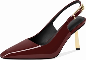 Mettesally Women's Slingback Stiletto High Heels Square Toe Metal Buckle Patent Pumps Formal Fashion Stylish Dress Shoes for Women