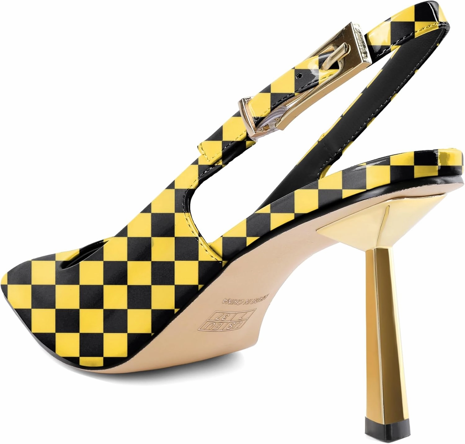 Mettesally Women's Slingback Stiletto High Heels Square Toe Metal Buckle Patent Pumps Formal Fashion Stylish Dress Shoes for Women
