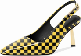 Mettesally Women's Slingback Stiletto High Heels Square Toe Metal Buckle Patent Pumps Formal Fashion Stylish Dress Shoes for Women