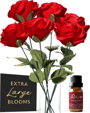 Michael Grace Gifts Paper Flower Bouquet - Set of 6 Handmade Roses Artificial Flowers with Rose Essential Oil, Card & Vase - Birthday Gifts for Women, Wife, Grandma, Daughter