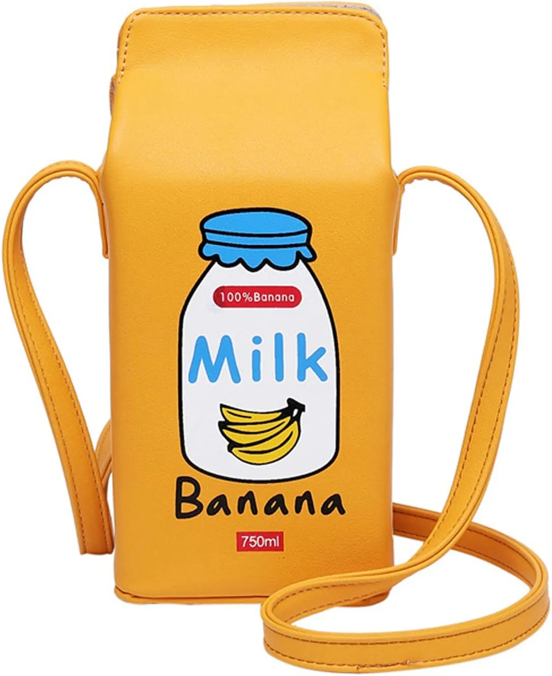 Milk Box Cross Body Shoulder Bag Phone Wallet for Women, Cute Fruits Banana Strawberry Fashion Casual Printed Purse