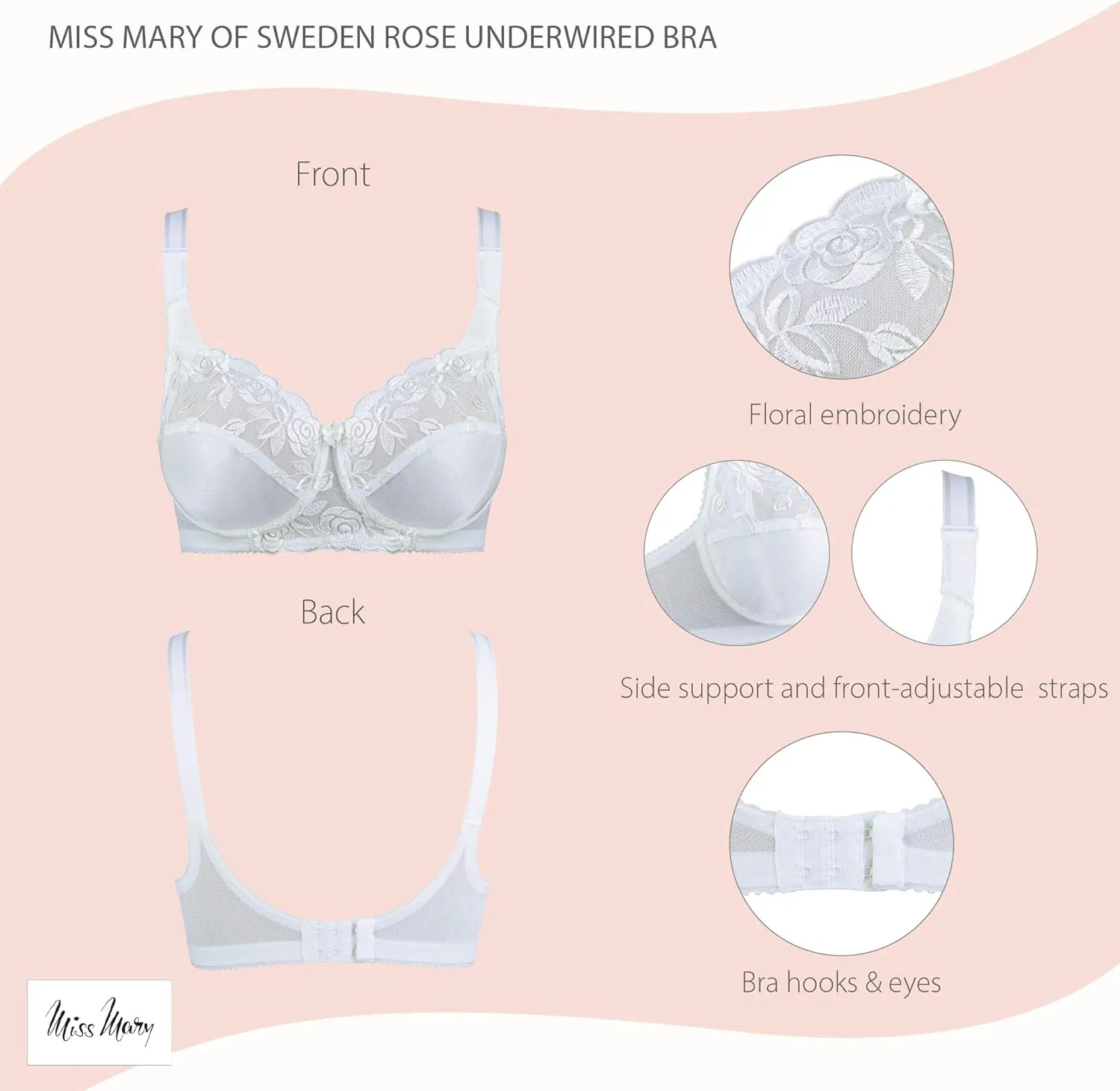 Miss Mary of Sweden Rose Womens Romantic Underwired Bra with Side Support