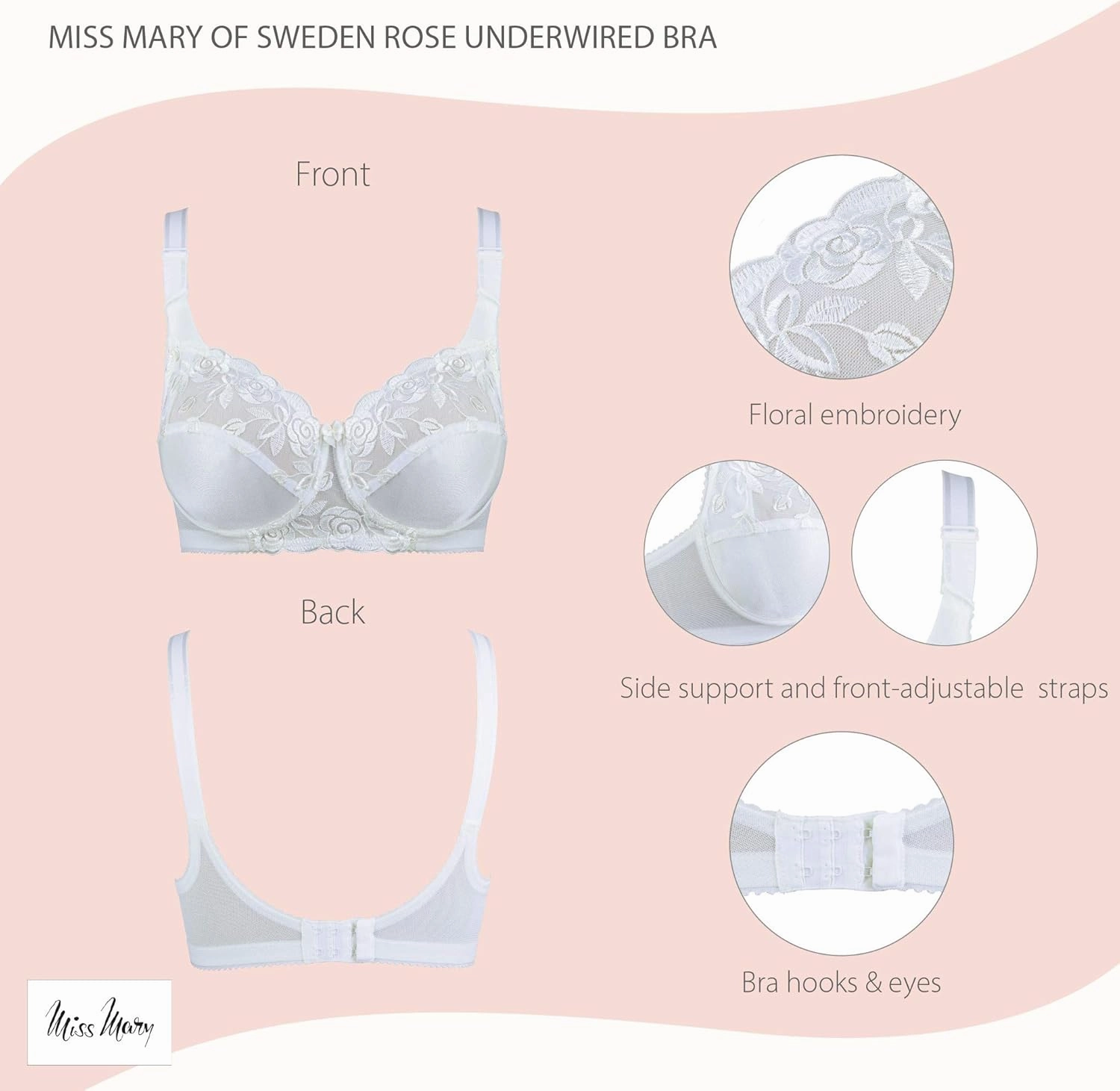 Miss Mary of Sweden Rose Womens Romantic Underwired Bra with Side Support