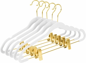 MIZGI Premium Velvet Pants Hangers with Adjustable Clips (Pack of 20) Slim Skirt Hangers- Non Slip Felt Outfit Dress Hanger White - Gold Hooks,Space Saving Shirt Clothes Hanger