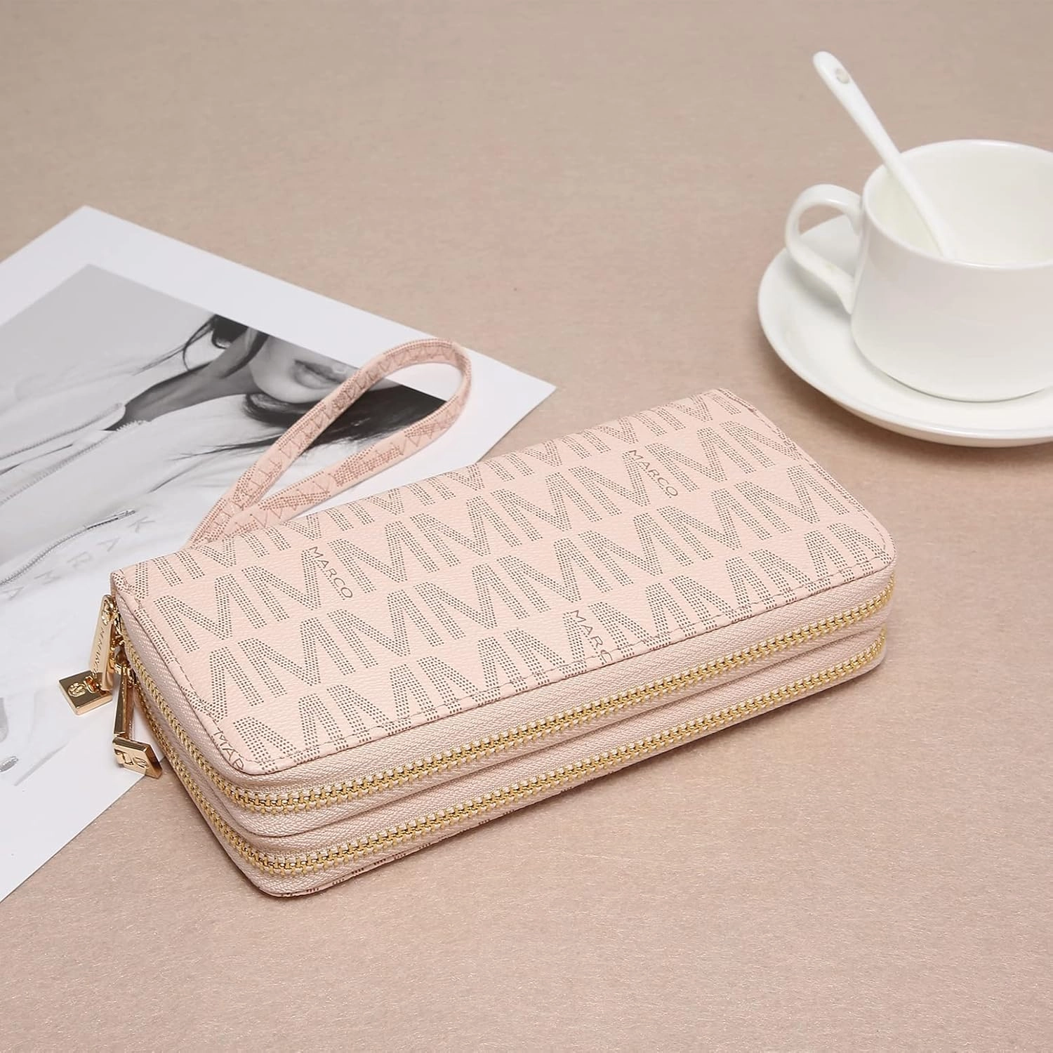 MKP COLLECTION Womens Fashion Double Zip Around Wallet Long Purse Credit Card Holder Bifold Ladies Cluth Wristlet Wrist Strap