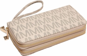MKP COLLECTION Womens Fashion Double Zip Around Wallet Long Purse Credit Card Holder Bifold Ladies Cluth Wristlet Wrist Strap