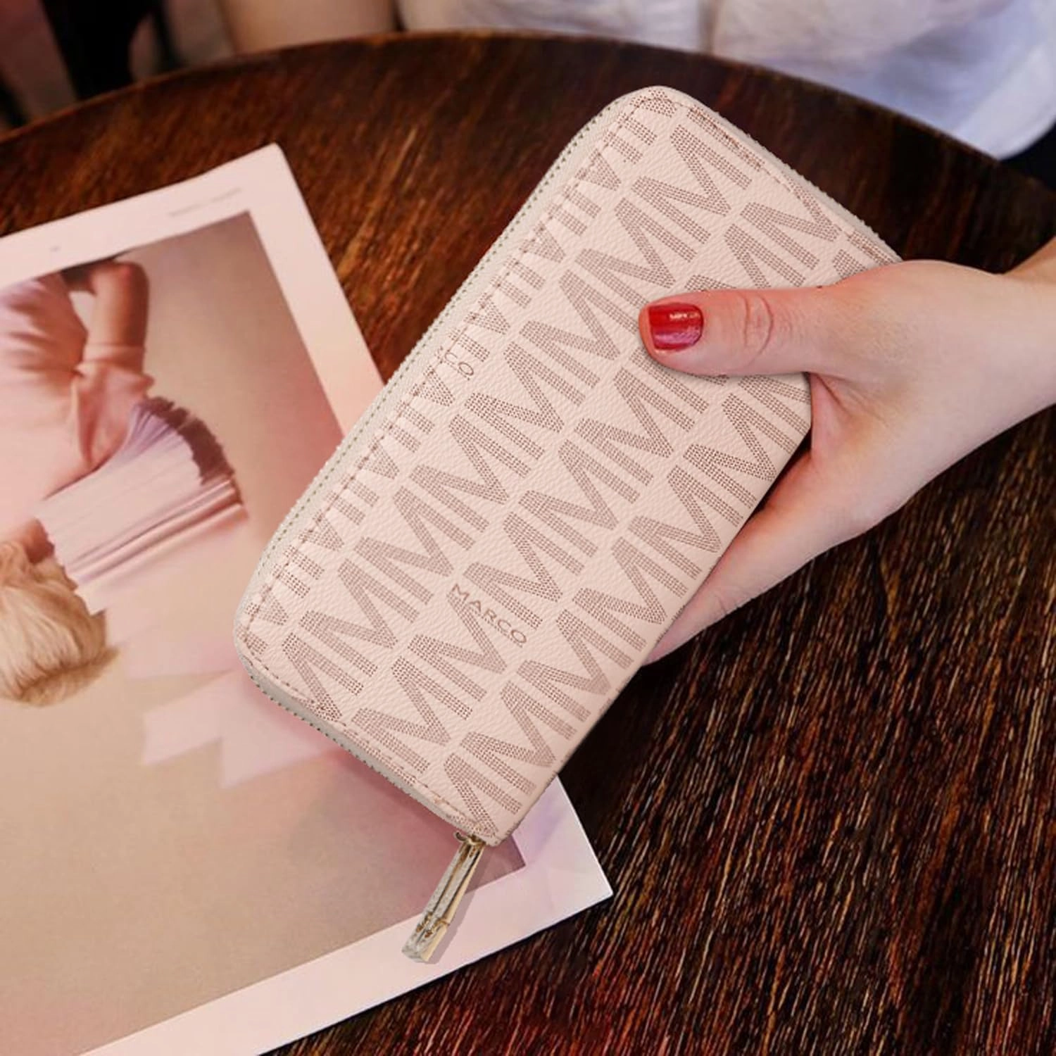 MKP COLLECTION Womens Fashion Double Zip Around Wallet Long Purse Credit Card Holder Bifold Ladies Cluth Wristlet Wrist Strap