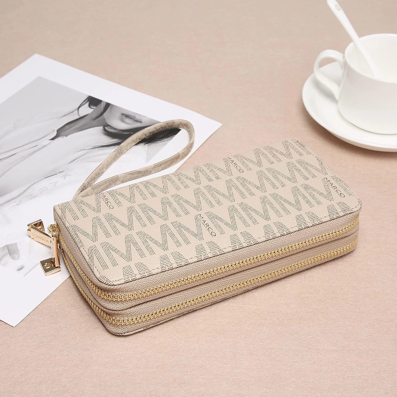MKP COLLECTION Womens Fashion Double Zip Around Wallet Long Purse Credit Card Holder Bifold Ladies Cluth Wristlet Wrist Strap