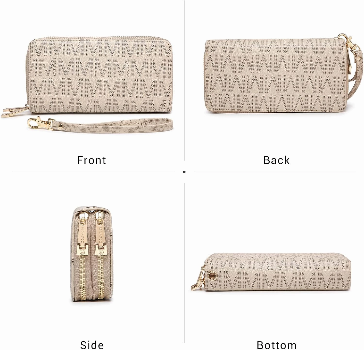 MKP COLLECTION Womens Fashion Double Zip Around Wallet Long Purse Credit Card Holder Bifold Ladies Cluth Wristlet Wrist Strap