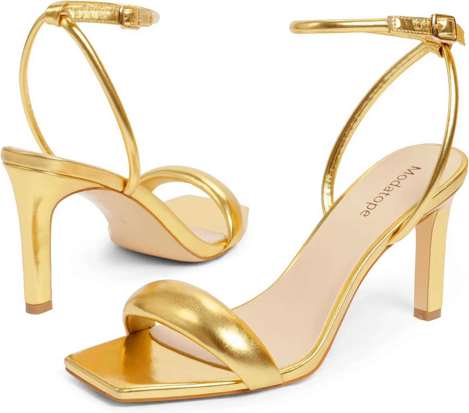 Modatope Womens Heels Square Open Toe Strappy High Heels Ankle Strap Heeled Sandals for Women Party Wedding Daily Wear