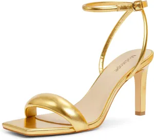 Modatope Womens Heels Square Open Toe Strappy High Heels Ankle Strap Heeled Sandals for Women Party Wedding Daily Wear