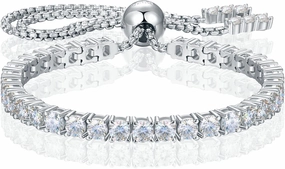 Moissanite Tennis Bracelet 1.52ct-7.76ct Adjustable Bracelet for Women 18K White Gold Plated S925 Sterling Silver Tennis Bracelet D Color VVS1 Round Cut 2mm-4mm Moissanite Bracelet Mothers Day Gift