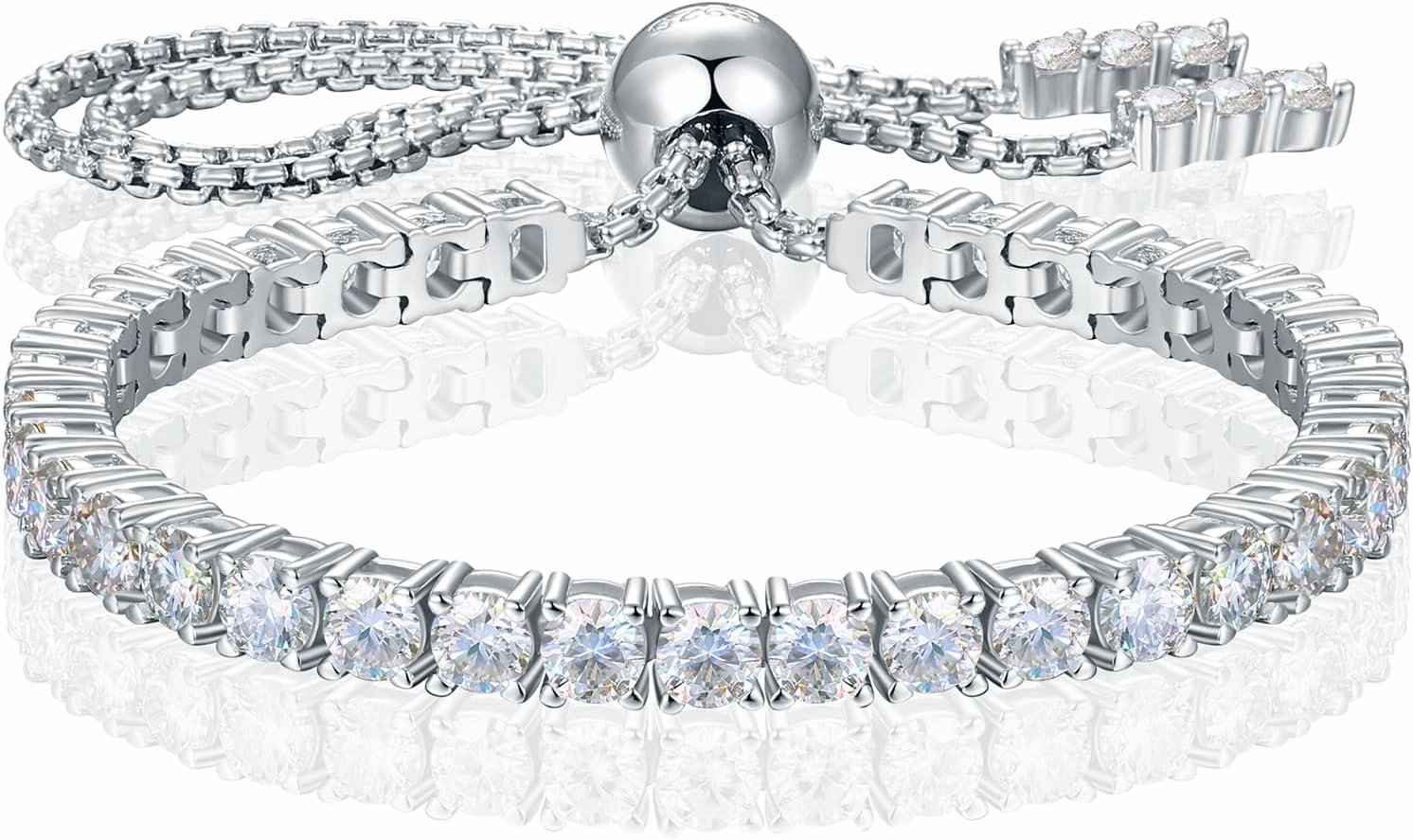 Moissanite Tennis Bracelet 1.52ct-7.76ct Adjustable Bracelet for Women 18K White Gold Plated S925 Sterling Silver Tennis Bracelet D Color VVS1 Round Cut 2mm-4mm Moissanite Bracelet Mothers Day Gift