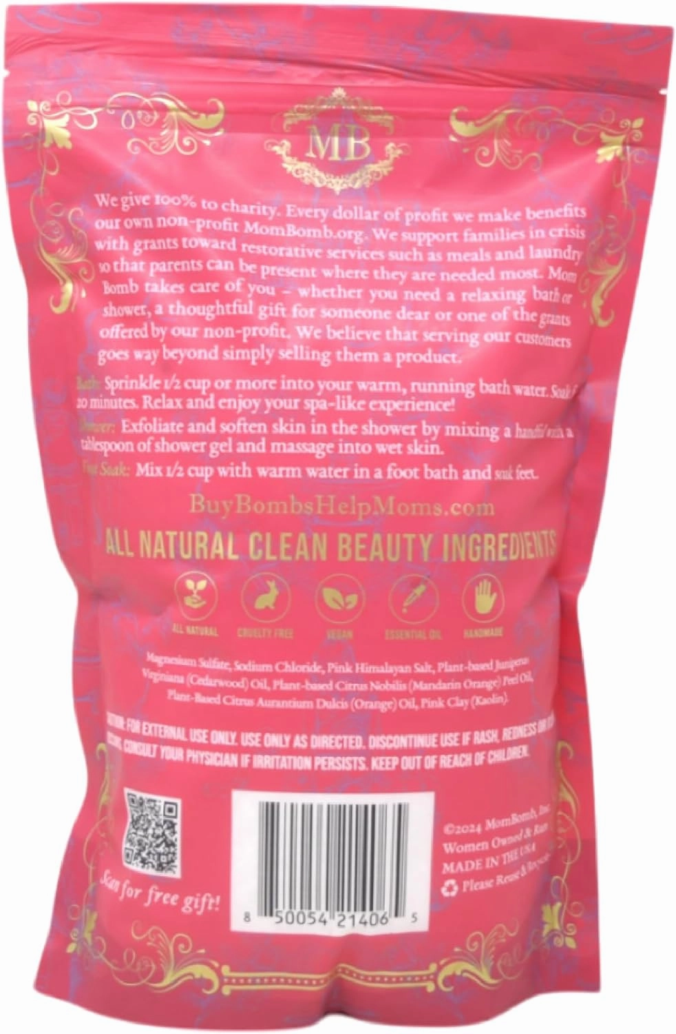 Mom Bomb Pink Himalayan Epsom Salt Bath Soak with Essential Oils, Clean Ingredients - Soothe & Relax Spa Day Essentials for Bath Shower & Foot Relief, Made in USA, 3 lbs