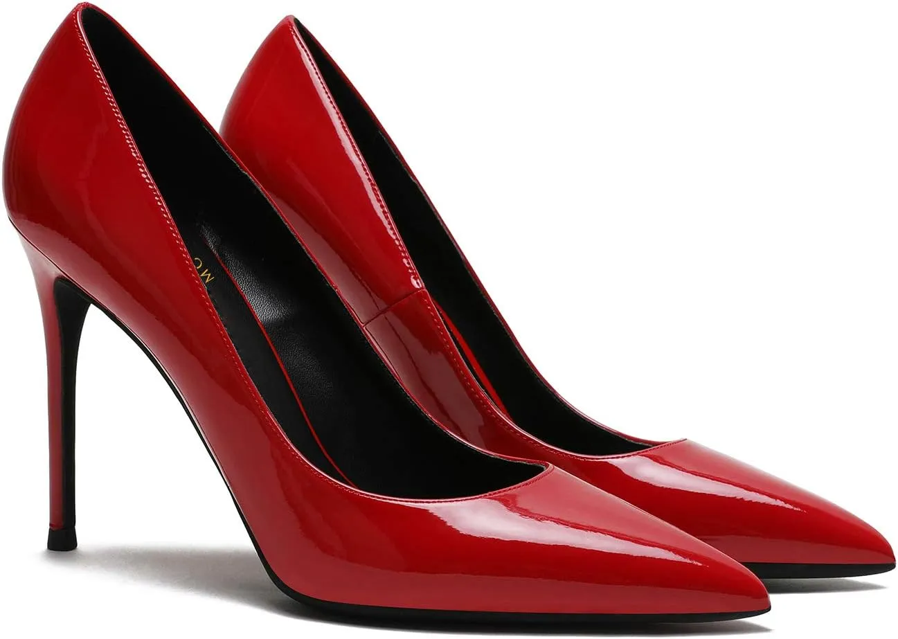 MOOMMO Women Satin High Heel Pumps Pointed Toe Sexy Stilettos 4 inch Slip On Formal Dress Shoes for Ladies Wedding Party Evening Work 4-13 M US