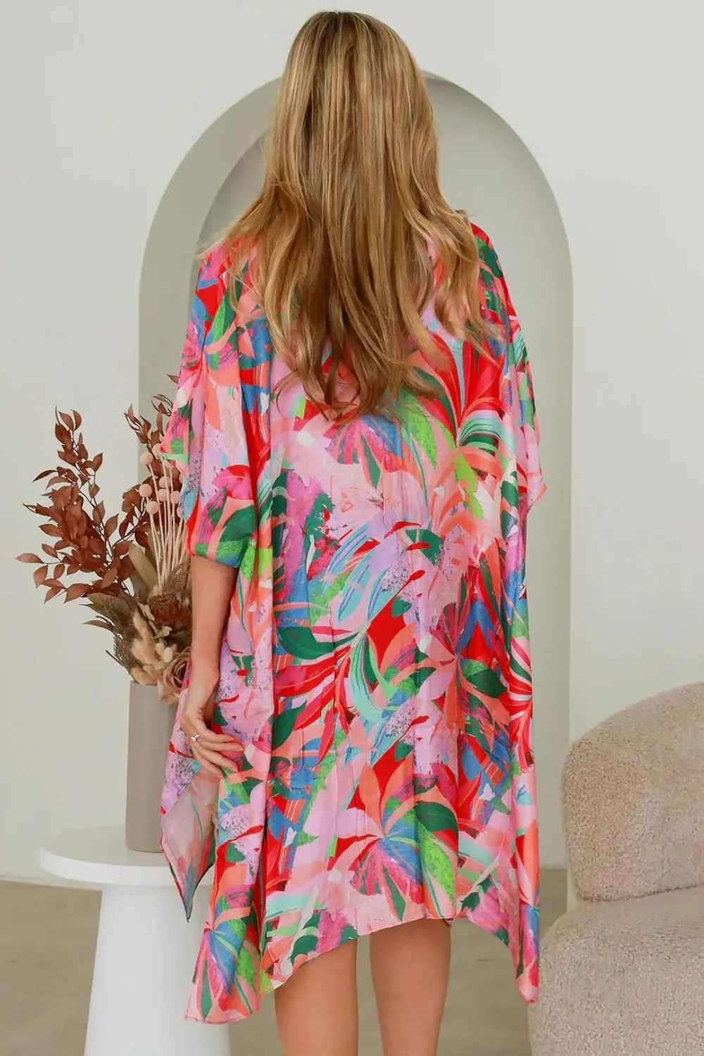 Moss Rose Women's Beach Cover up Swimsuit Kimono with Bohemian Floral Print, Loose Casual Resort Wear
