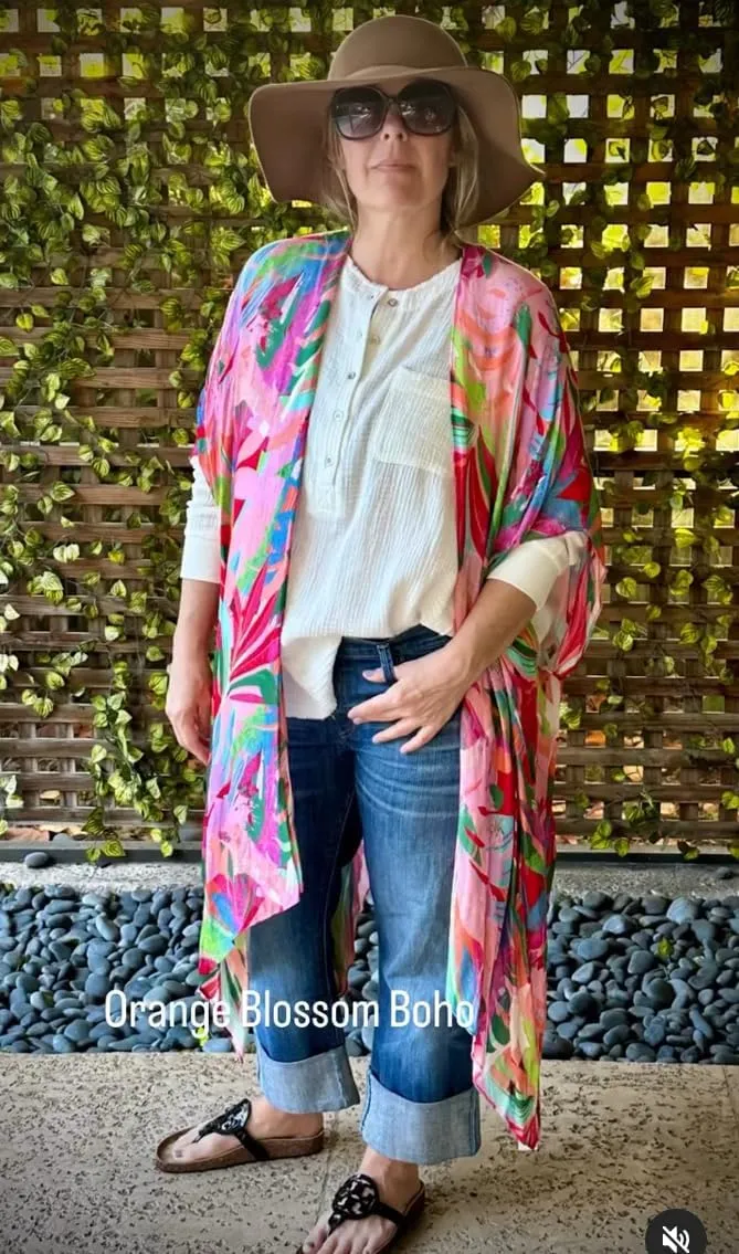 Moss Rose Women's Beach Cover up Swimsuit Kimono with Bohemian Floral Print, Loose Casual Resort Wear