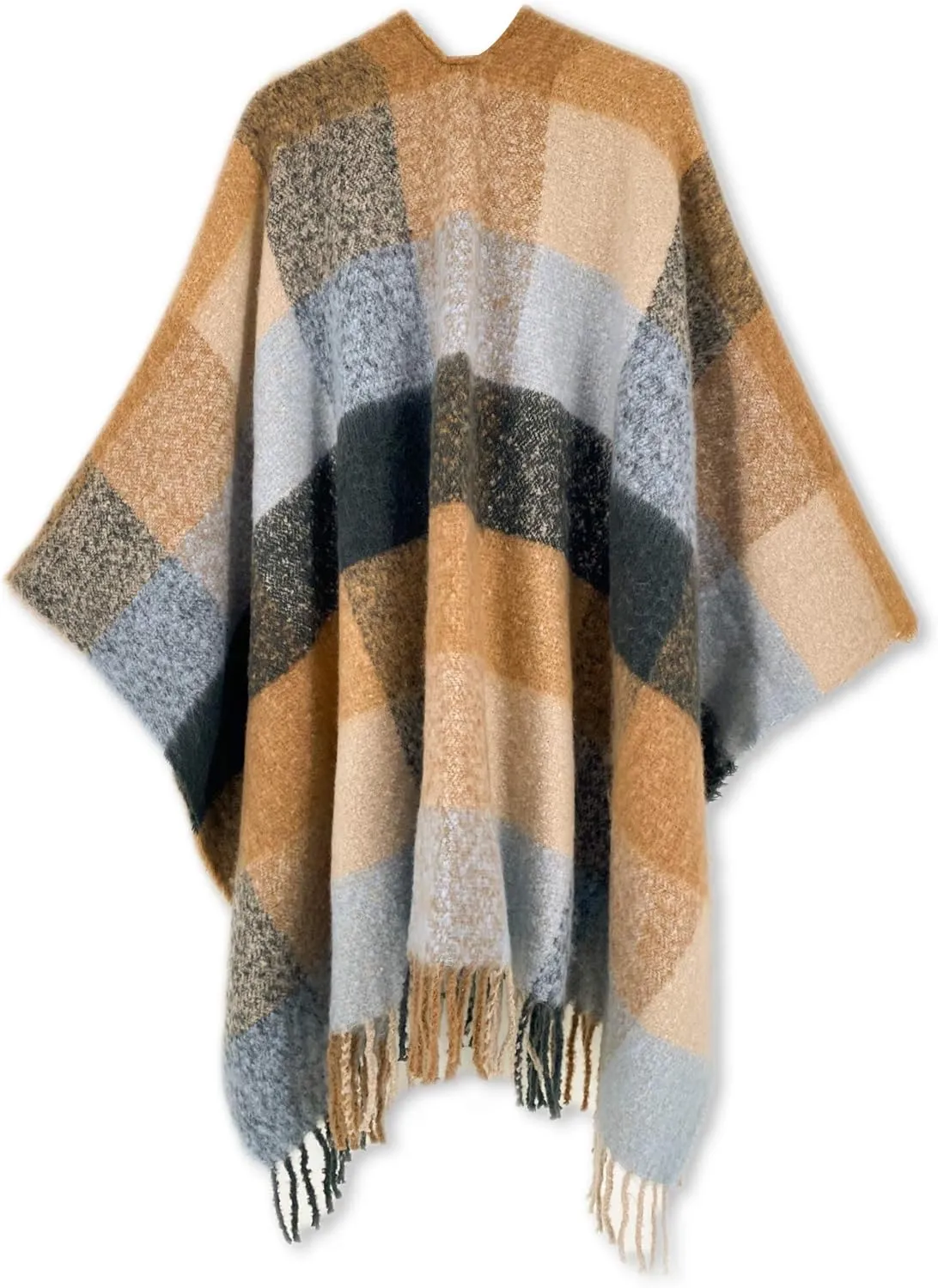 Moss Rose Women's Travel Plaid Shawl Wrap Open Front Poncho Cape for Fall Winter