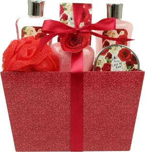 Mothers Day Gifts, Spa Baskets for Women Bath and Body Basket for Women, Includes Love of Rose Shower Gel, Bubble Bath, Body Lotion, Bath Salt, Red Bath Puff and Heart Bath Bomb