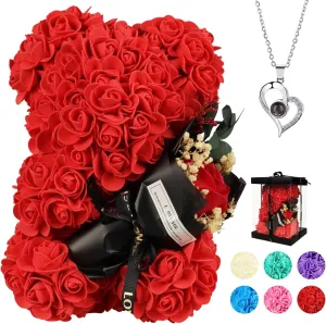Mothers Day Rose Gifts for Mom, Rose Bear Birthday Gift for Women, Artificial Flowers Rose Teddy Bear with Bouquet,Greeting Card,Mother's Day Rose Gifts for Women Wife Mom Grandma