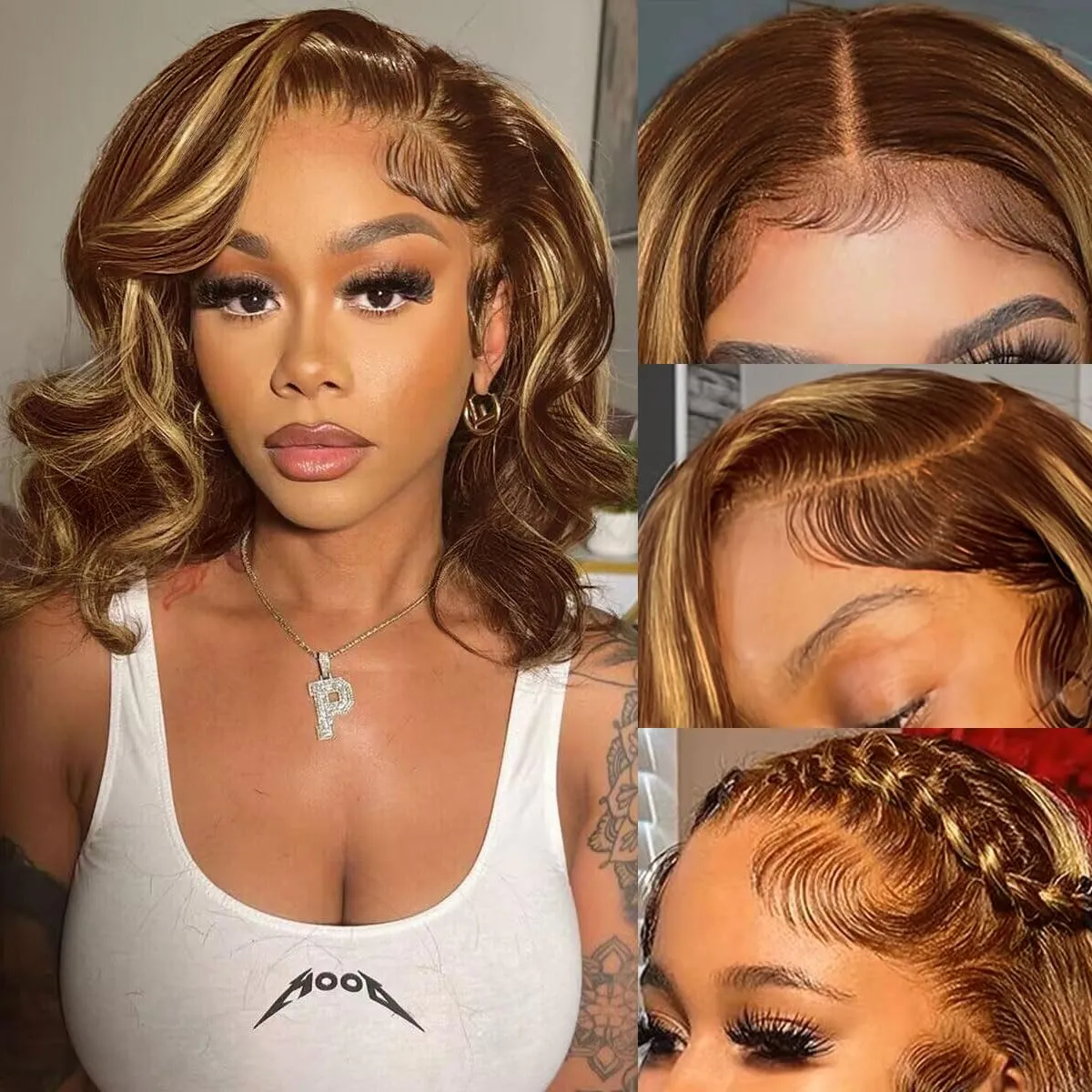 mscoco Bob Wig Human Hair 5×6 Body Wave HD Lace Front Wigs Pre-bleached knots Bob Wig Human Hair Glueless 4/27 Wigs Human Hair for Black Women Body Wave Wig 14Inch
