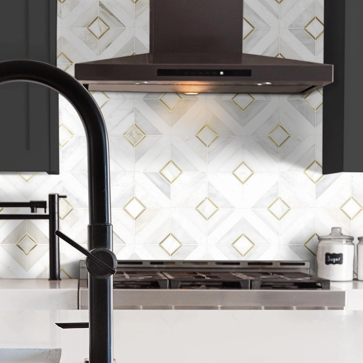MSI Verona Gold Pattern x 11.85 in. Marble Mesh-Mounted Mosaic Wall Bathroom, Floor, Kitchen Backsplash and Countertop Tile Geometric, Gray, White, 9 Square Feet